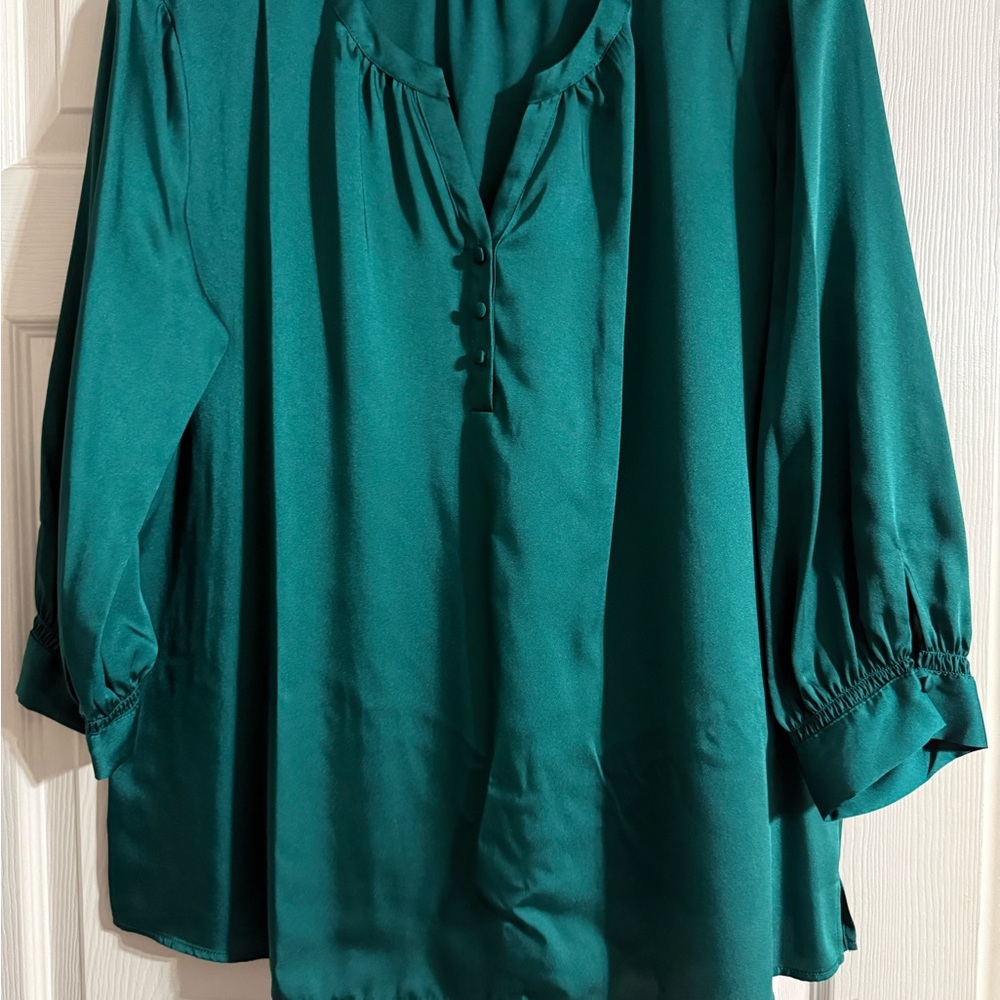 Investments Teal Button-Front Blouse